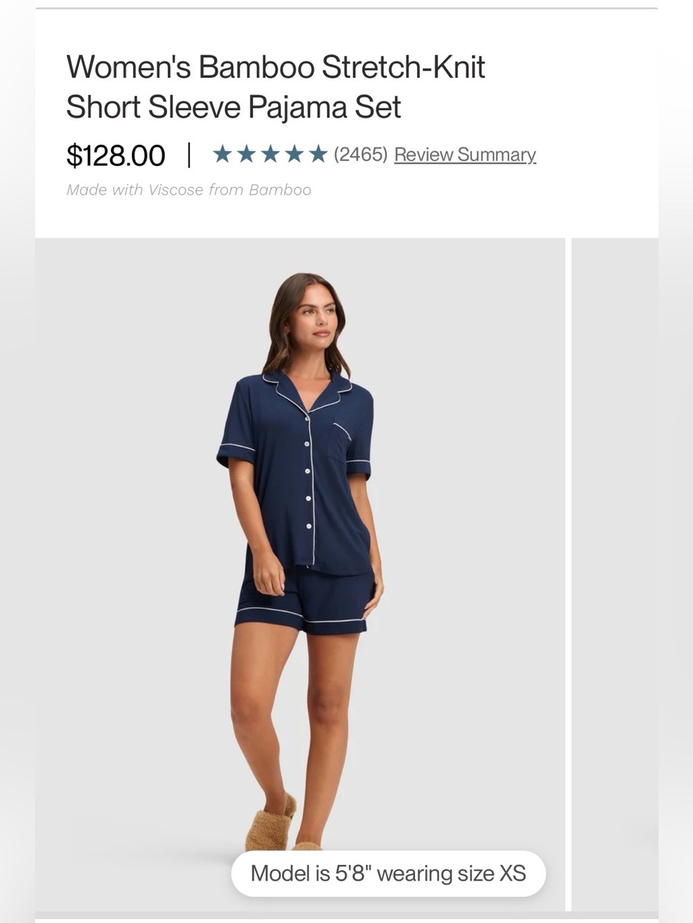 Cozy earth Women's Bamboo Stretch-Knit Short Sleeve Pajama Set navy large